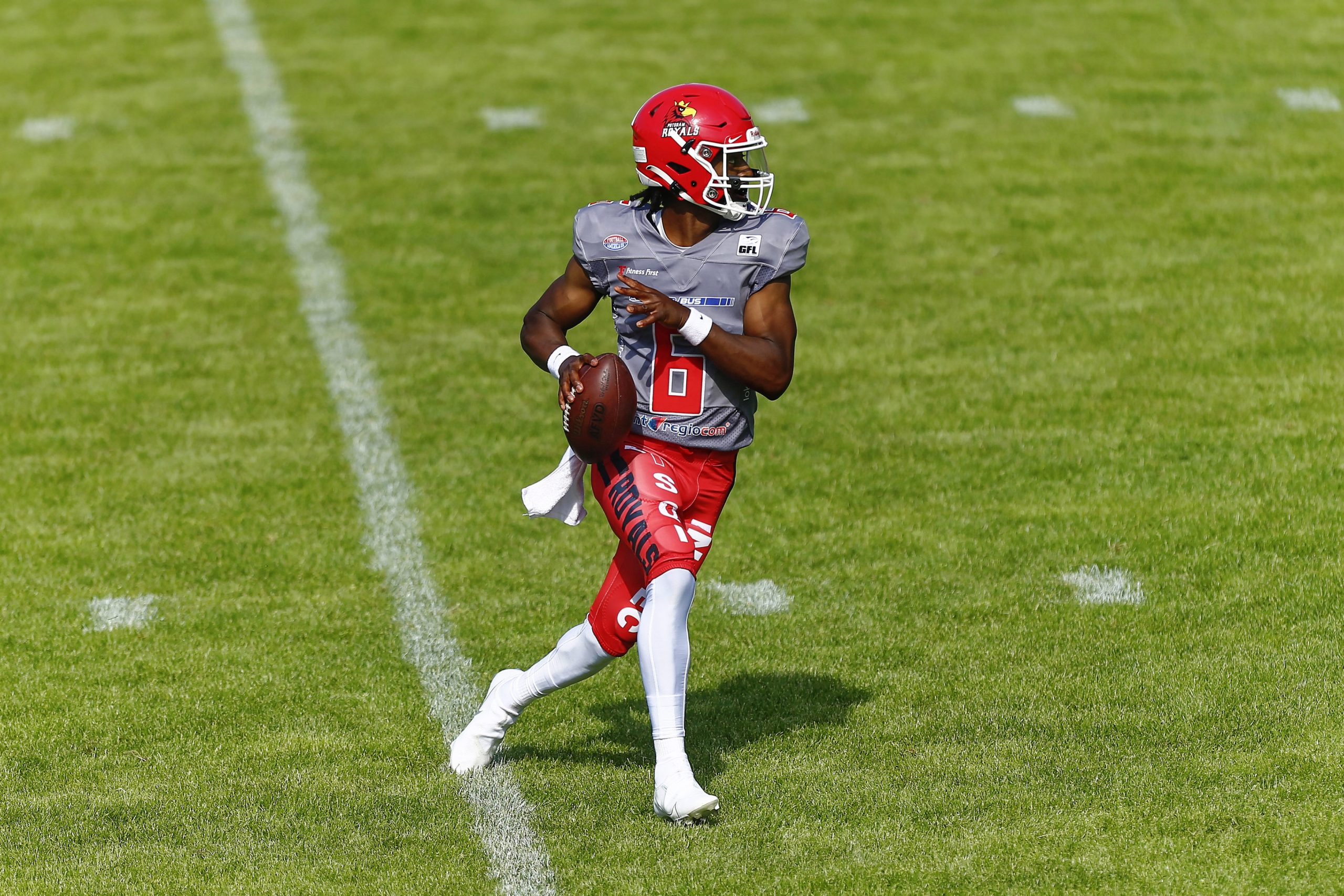 PJ Settles in der Uniform der Potsdam Royals im Jahr 2021 beim Spiel in Kiel.
